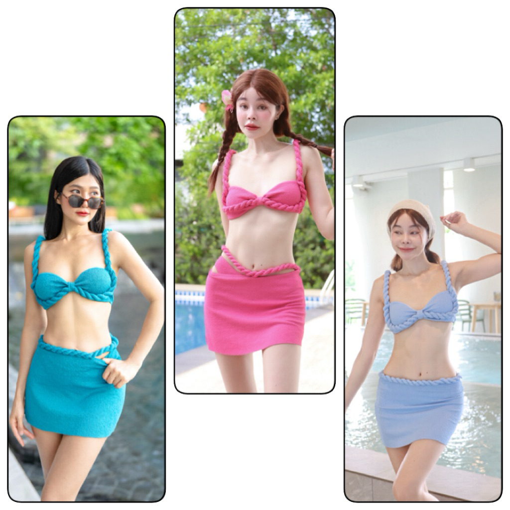 💋พร้อมส่ง 💋 Caspia Bikini 3 pcs. ชุดว่ายน้ำ บิกินี่ 3 ชิ้น สายถักน่ารัก งานตัด Brand lemonbikini