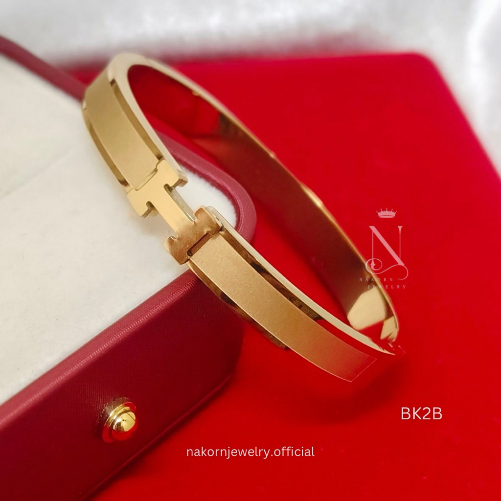 BK2B กำไลข้อมือ ตัวH ซาติน เกรดพรีเมี่ยม ไม่ลอกไม่ดำ ใส่อาบน้ำได้ มีใบรับประกัน