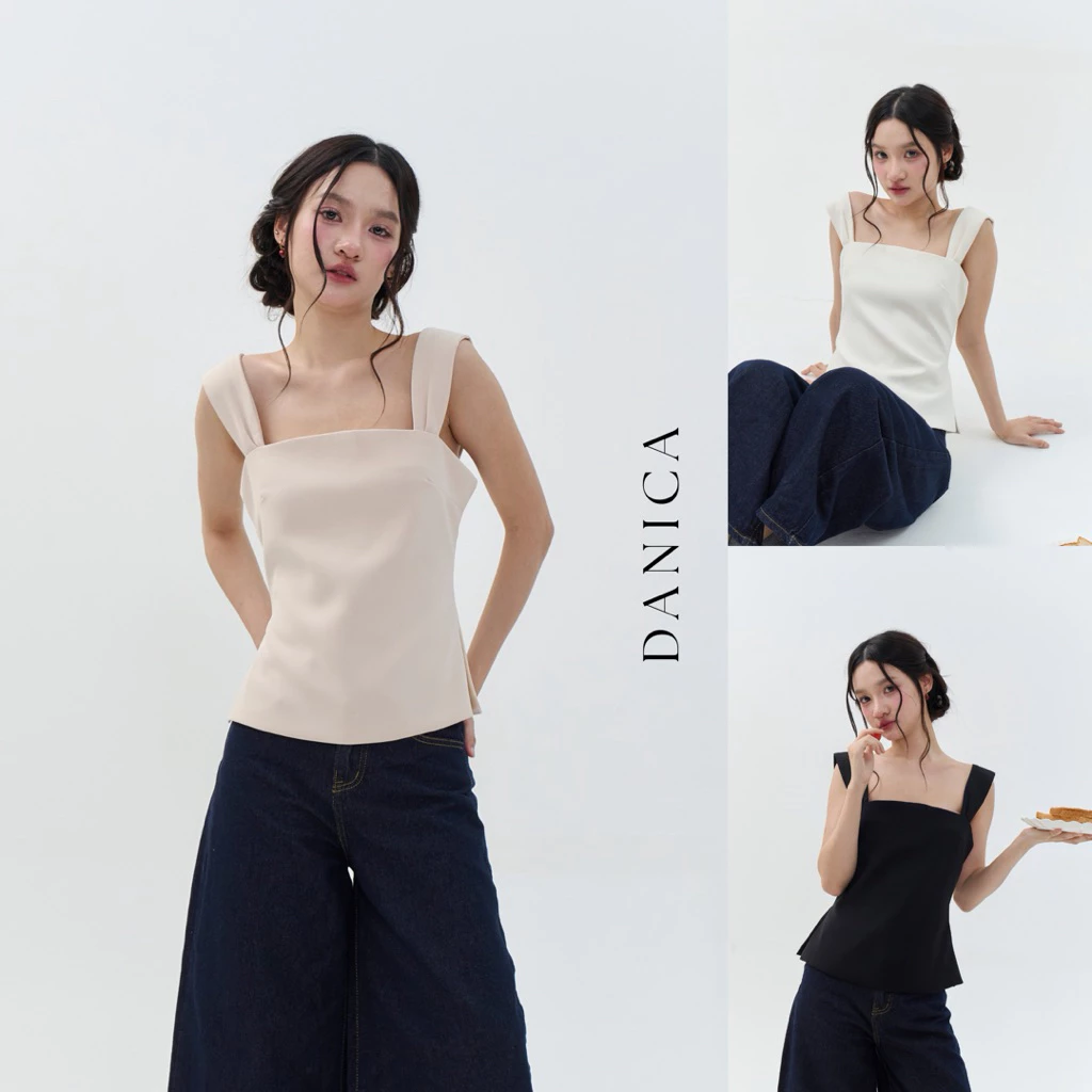 DANICA TOP (เฉพาะเสื้อ) เสื้อสายเดี่ยวทรงคลีน ดีเทลสายเฉียงที่ไหล่เพิ่มดีไซน์ แหวกด้านข้าง