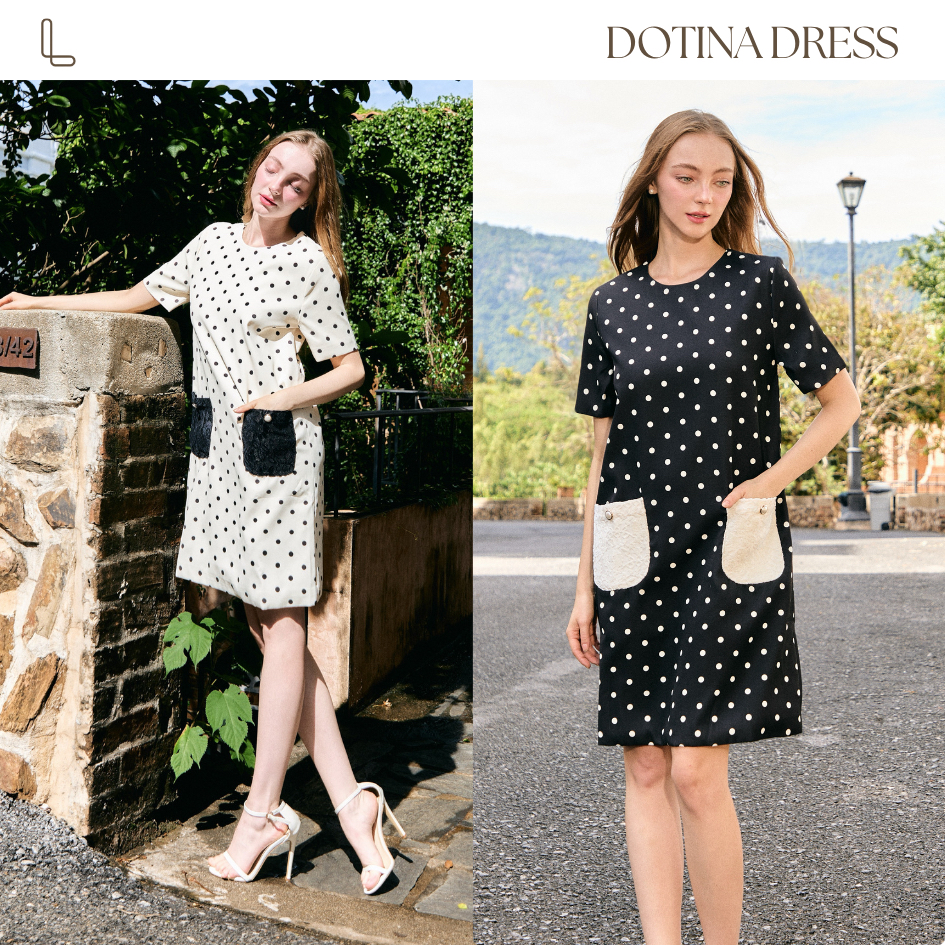TheLoopBangkok | Dotina dress เดรสลายจุด polka dot กระเป๋าหน้า