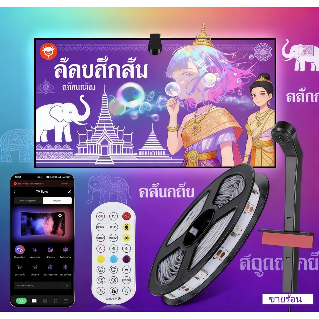 🔥【21-85 Inch TV 】แบ็คไลท์LEDพร้อมกล้องถ่ายรูป RGBIC WiFi TV Backlights สำหรับทีวี นิ้วและการตกแต่งห้
