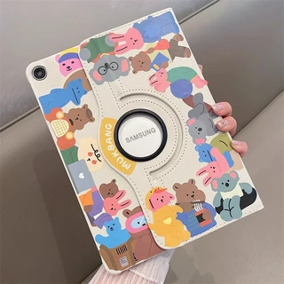 ขาตั้งหมุนได้ 360 องศา เคสแท็บเล็ตหนังแบบฝาพับ สติกเกอร์แฟชั่น Samsung Tab A11 A9 A8 A7 A 2019 + S6 S7 S8 S9 FE S10 Lite