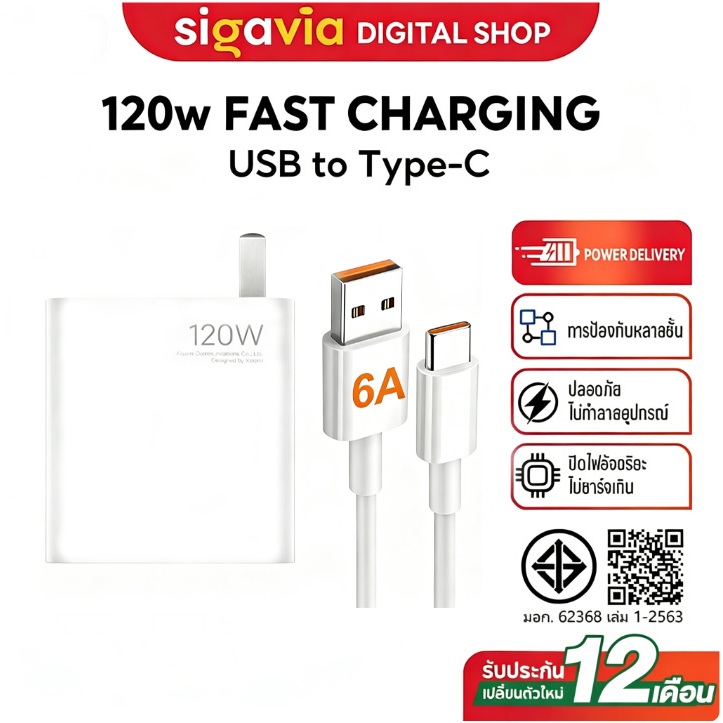 [รับประกัน 1 ปี] 120W Turbo Charge สายชาร์จ 6A สำหรับ USB Type C รองรับ สําหรับ Mi 12s 12 11t K40 K20