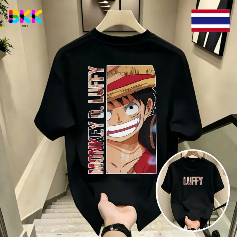 BKK Vibe💥 เสื้อยืดคอกลม-แขนสั้น oversize พิมพ์ลาย "OnePiece Luffy" เสื้อยืดผู้ชายเท่ๆ tshirt men สตรีทแฟชั่น สีขาว-สีดำ