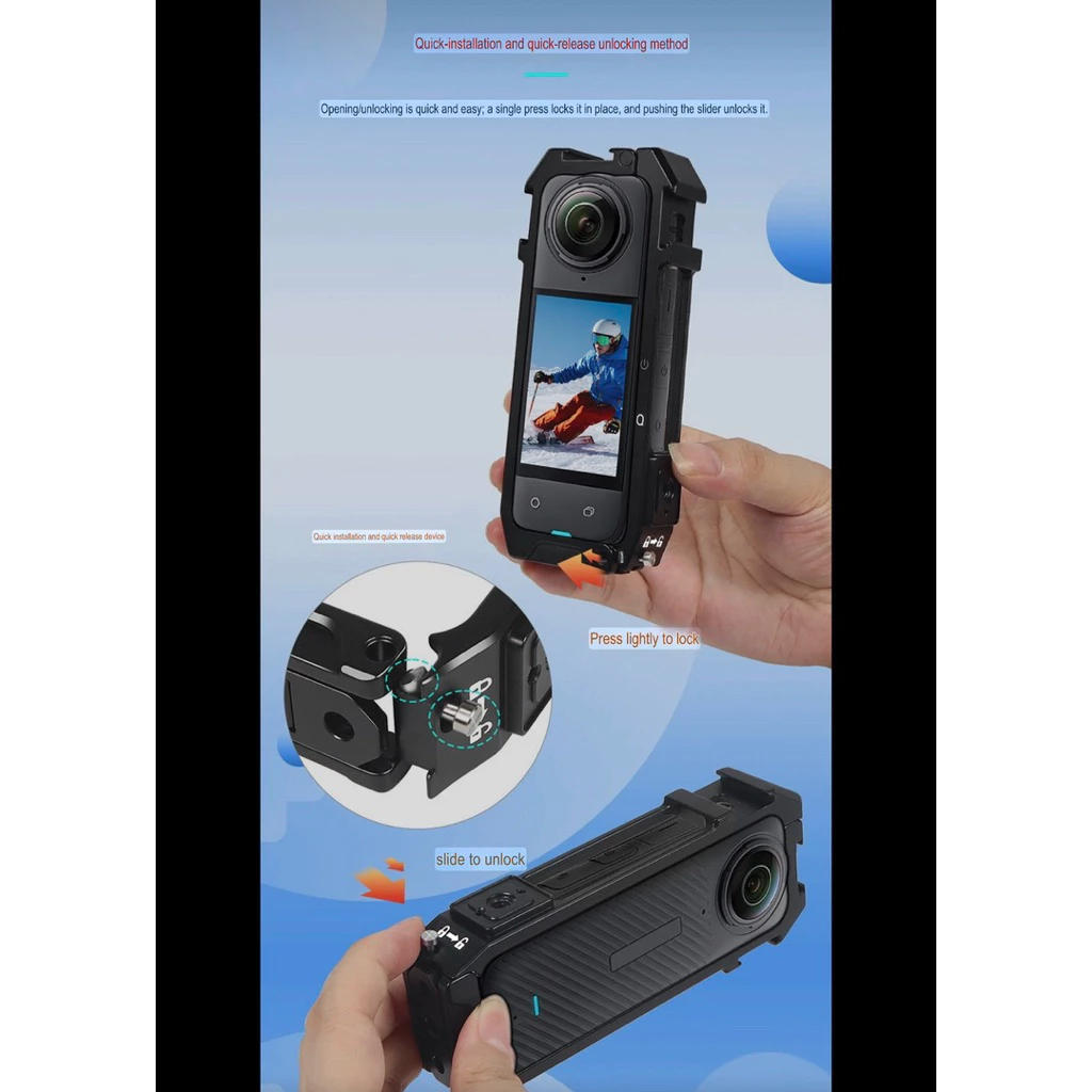 เคส อลูมิเนียม สำหรับ Insta360 X4 X3 X2 มีขาในตัว รูสกรู1/4“ Aluminium Protective Frame for Insta360 X4 X3 เฟรม กรอบเคส thumbnail 6
