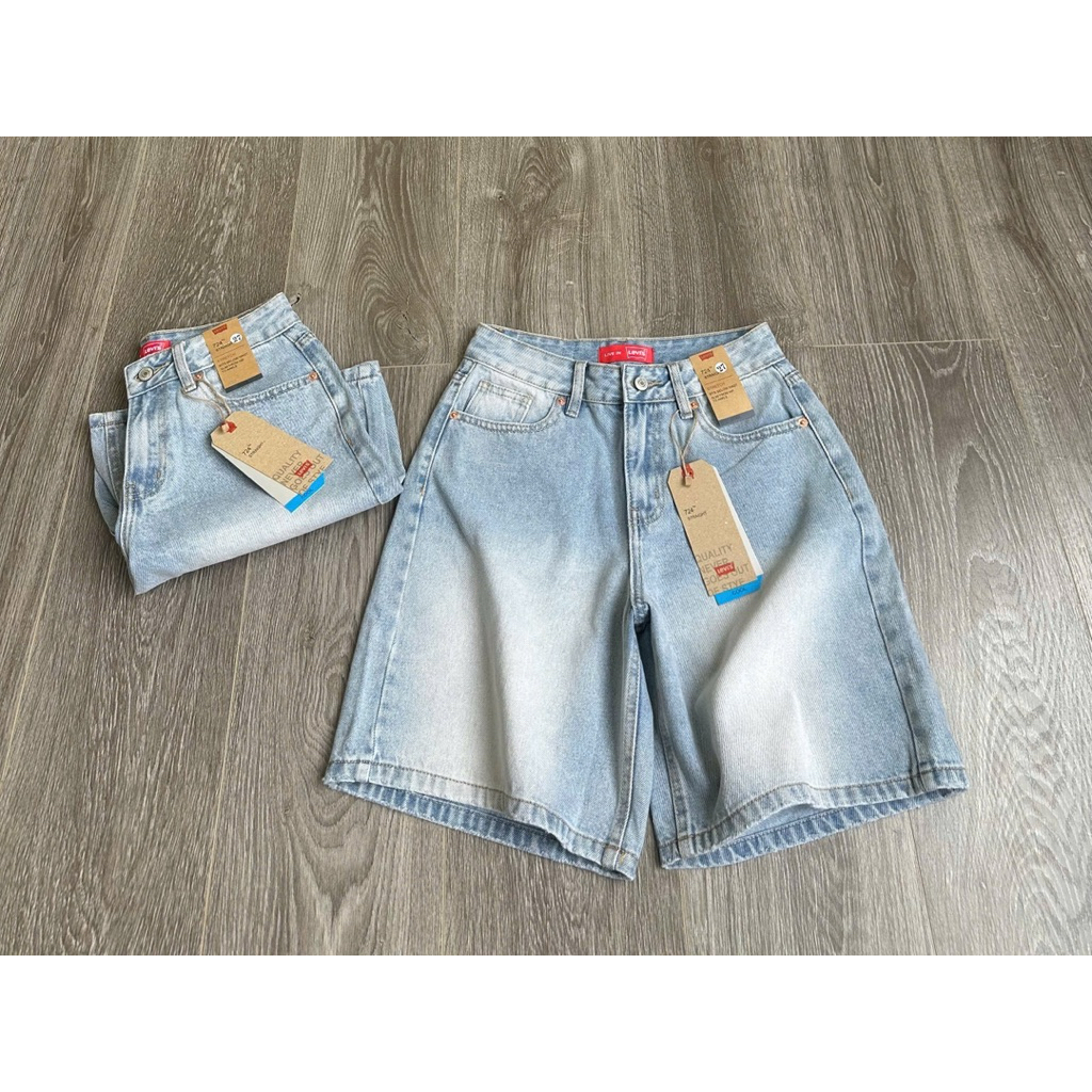Denim Shorts กางเกงยีนส์สีฟอก เอวสูง งานสวย เท่ ป้ายครบ