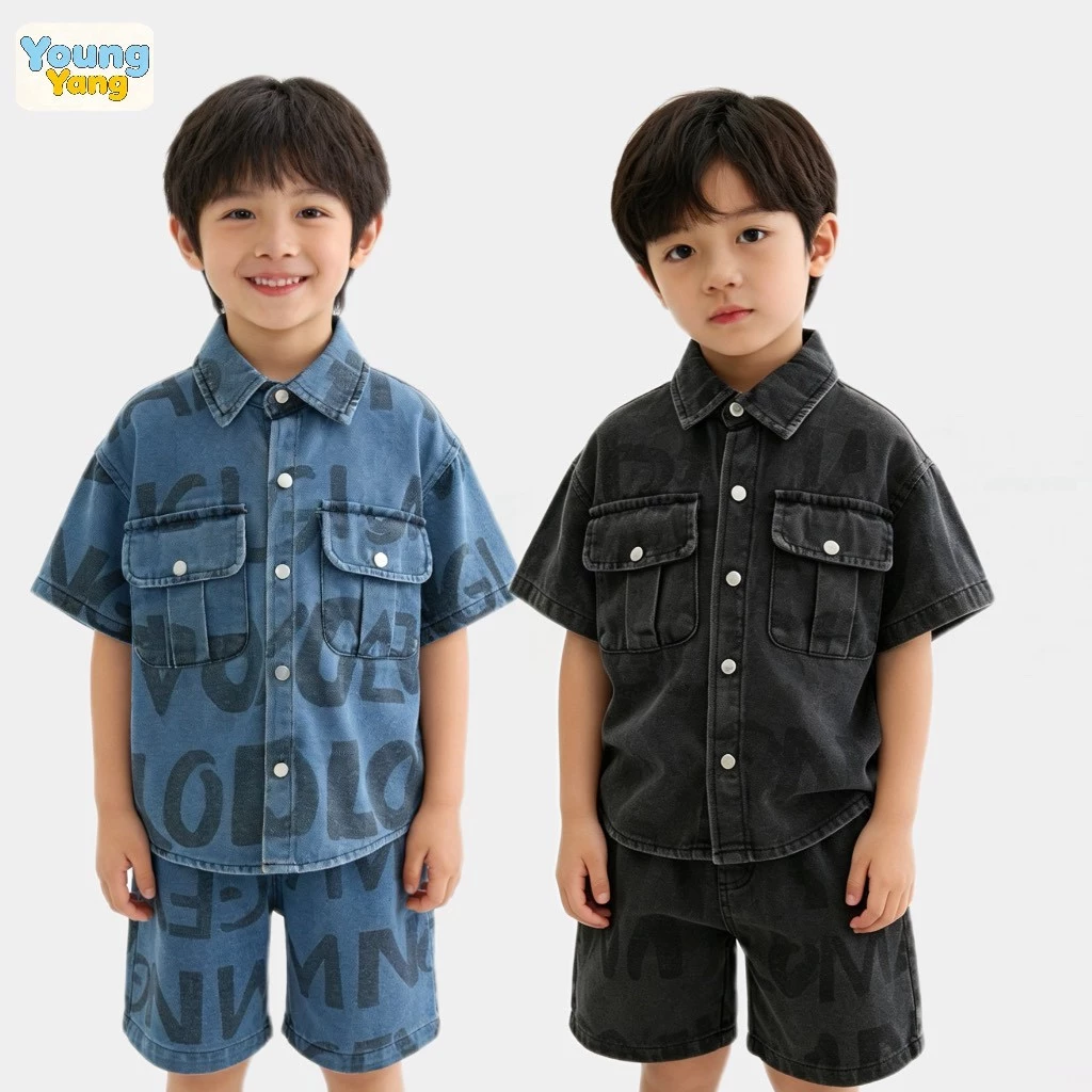 YO238 ชุดเซ็ตเด็กสุดฮิต งานยีนส์นิ่มใส่สบาย สไตล์มินิมอลคูลๆ เท่ไม่เหมือนใคร