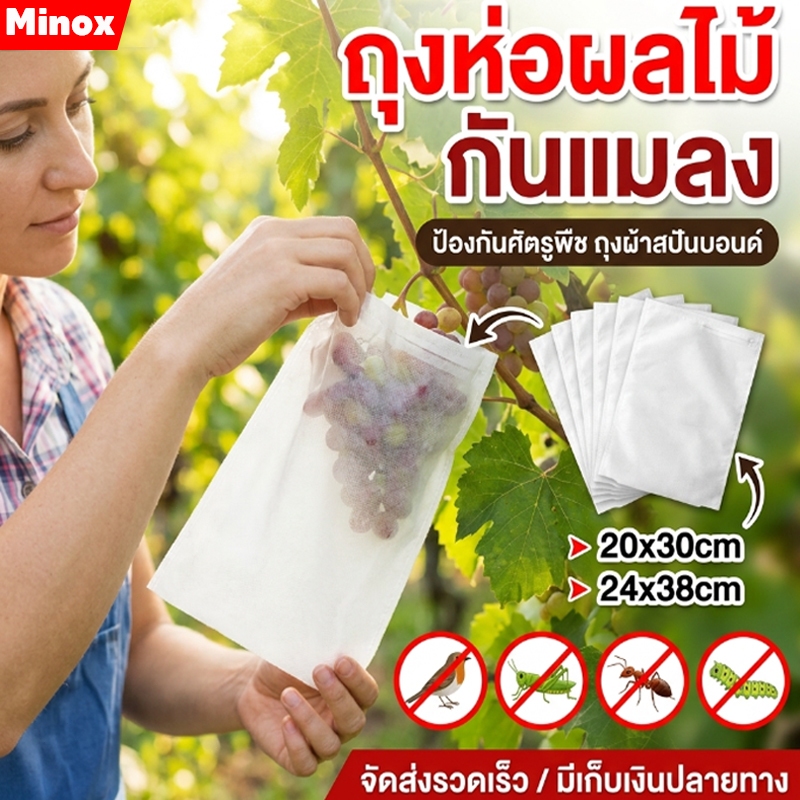 100 ใบถุงห่อผลไม้ ถุงห่อมะม่วง ใช้ห่อกันแมลง เพลี้ย แสงแดดไม่ต้องห่อกระดาษทับ ใช้ซ้ำได้ ไม่มีไอน้ำเกาะในถุง ถุงห่อฝรั่ง