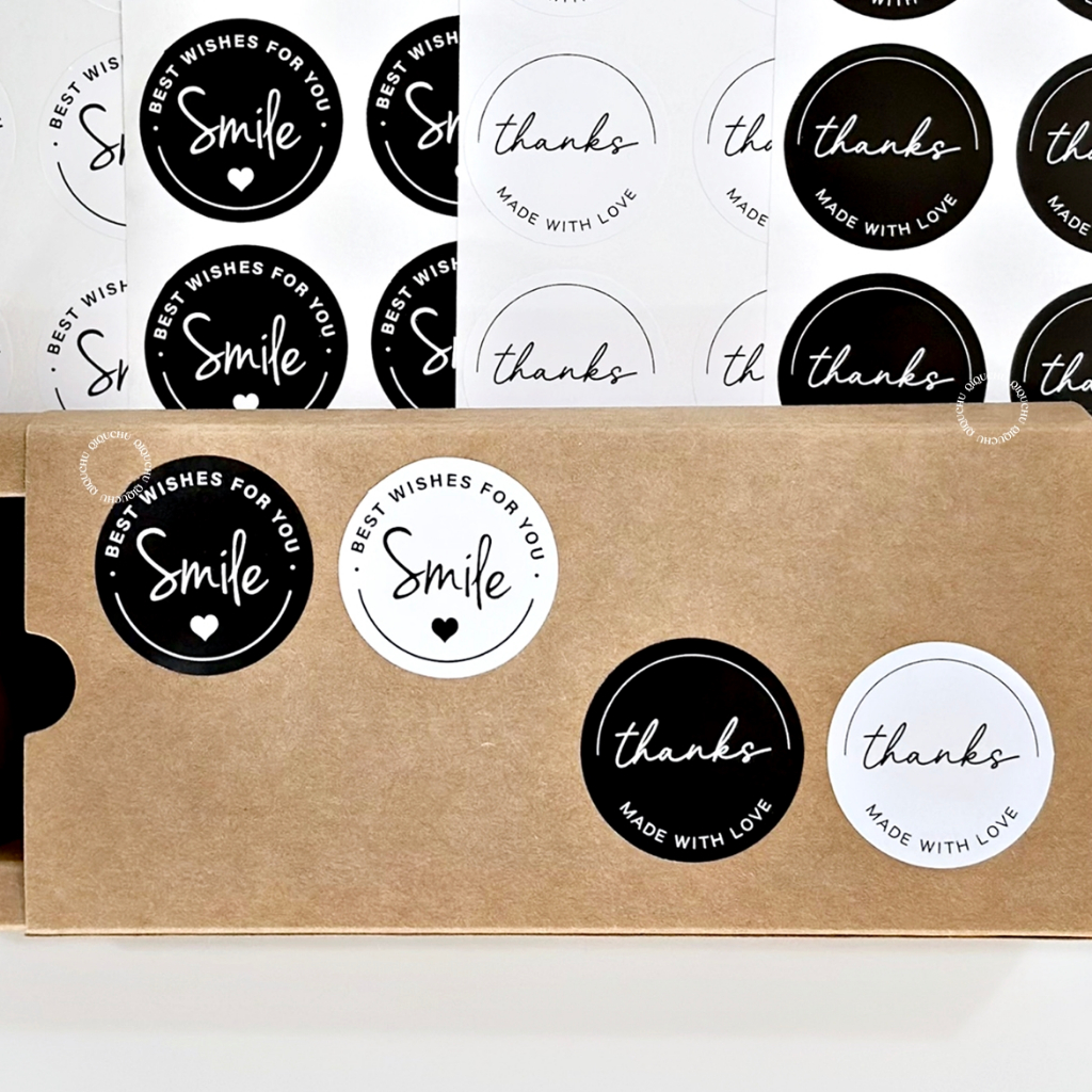 [พร้อมส่ง🇹🇭] สติ๊กเกอร์ขอบคุณ Thanks & Smile for You (แพค120 ดวง) มีให้เลือก 2 ลาย