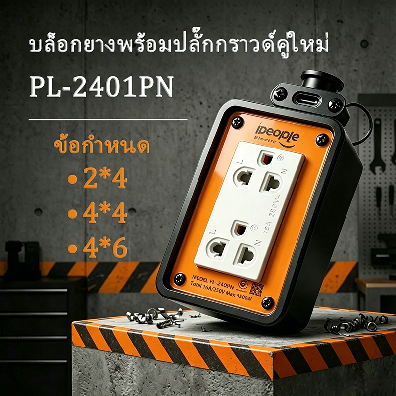 PL-2401PN บล็อกยางพร้อมปลั๊กกราวด์คู่ใหม่ 2x4  4×4  4*6คุณภาพดีมาก