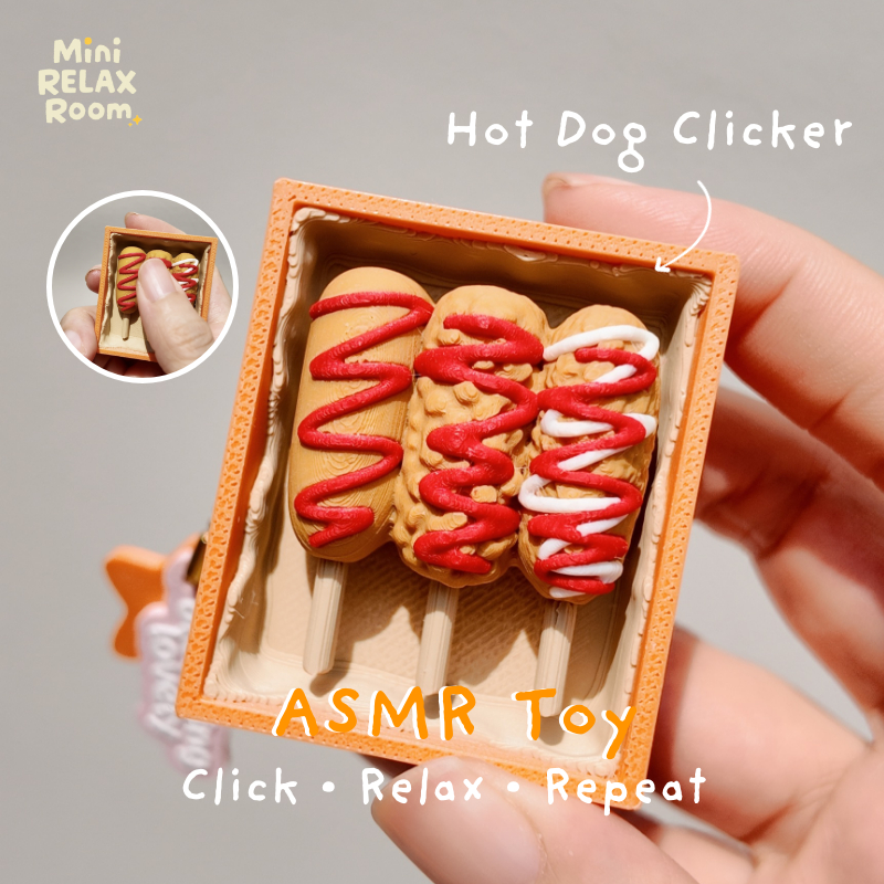 ของเล่นคลายเครียด ASMR ปุ่มกดเสียงกรอบ 3D Print ลายฮอทดอก | พวงกุญแจขนาดเล็ก 4.5x4 ซม. กดเพลิน เสียงชัด