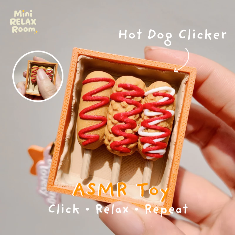ของเล่นคลายเครียด ASMR ปุ่มกดเสียงกรอบ 3D Print ลายฮอทดอก | พวงกุญแจขนาดเล็ก 4.5x4 ซม. กดเพลิน เสียงชัด hotdog