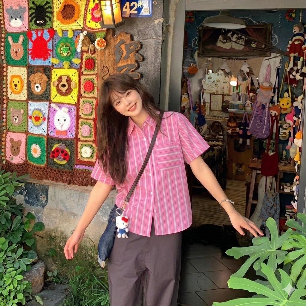 เสื้อเชิ้ตผุ้หญิงแขนสั้น ลายริ้ว Magarong Shirt ผ้าคอตตอน100 นุ่มลื่นใส่สบาย งานไทย พร้อมส่ง By MINIMAL CLUB
