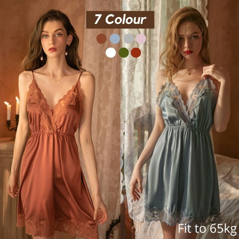 Aveline พร้อมส่ง สไตล์เกาหลี ชุดนอนเซ็กซี่ ชุดนอนผู้หญิง ชุดนอนผ้าซาติน เดรส TH-MS527