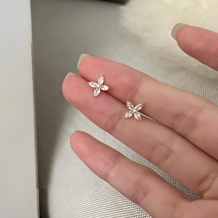 Korean Simple Clover Stud Earrings Marquise Zircon Victoria Daily Earrings