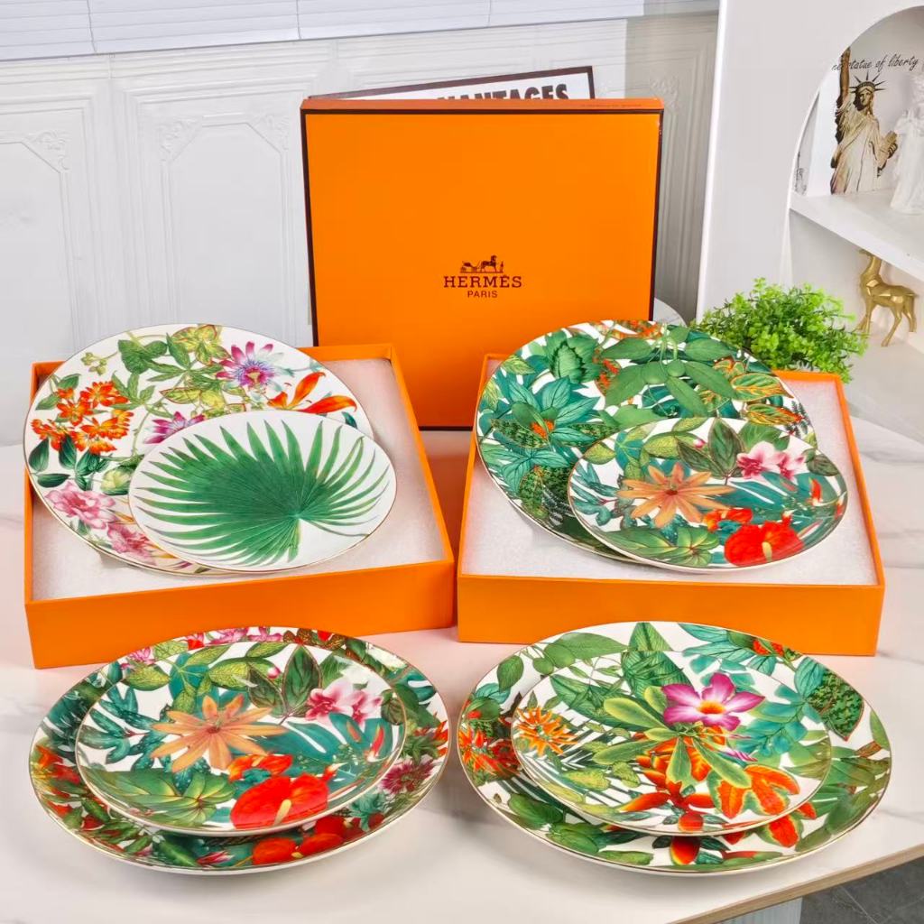 Hermes New Double Plate Rainforest Series Tableware 8-inch Plate 10 inch Plate Set