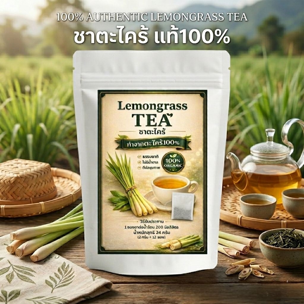 ชาตะไคร้หอม 40 ซองชา ได้ร้อนและเย็น ธรรมชาติแท้ 100% สินค้าออร์แกนิก ชาสมุนไพรสูตรธรรมชาติ  คัดสรรวัตถุดิบคุณภาพดื่มง่าย