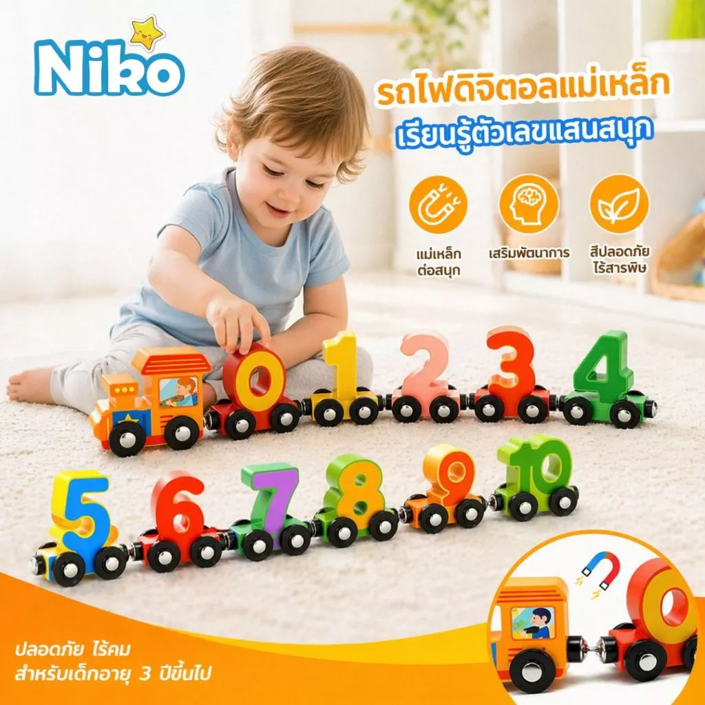 NIKO ของเล่นรถไฟแม่เหล็ก ของเล่นเด็ก เสริมพัฒนาการเด็กอนุบาล สำหรับเด็กชายและเด็กหญิง ของเล่นส่งเสริมจินตนาการ STEM