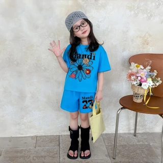 PRINCESS KESLI ชุดเซ็ทเด็ก แฟชั่นเด็ก เสื้อแขนสั้นกางเกงขาสั้น ลำลองกีฬา 2ชิ้น สไตล์เกาหลี ฤดูร้อน 2-12 ปี
