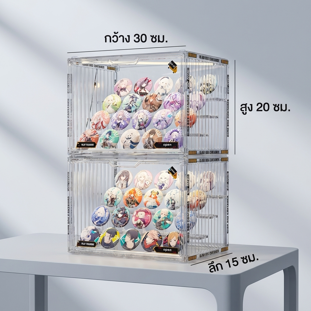 กล่องเก็บตุ๊กตา PopMart อะคริลิค แม่เหล็ก ป้องกันฝุ่น โปร่งใส วางซ้อนได้ ตู้แสดงตุ๊กตาไม่ขัดสี