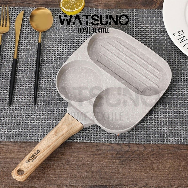 Watsuno.กระทะทอดไข่ กระทะทอดไข่ 3 หลุม/4 หลุม กระทะเคลือบหินอ่อน สำหรับทอดไข่ ทอดแฮม กระทะทอดไข่
