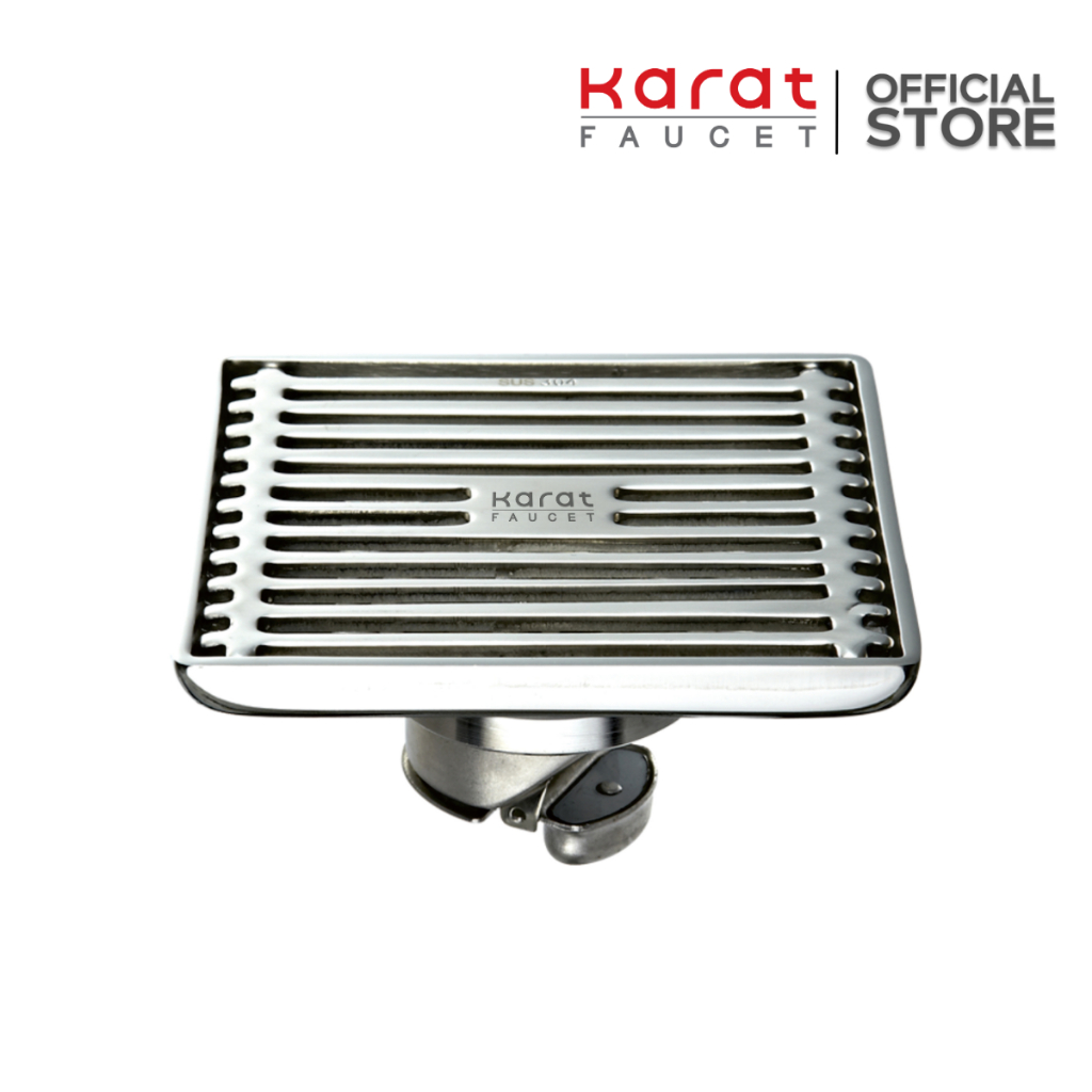 Karat Faucet ตะแกรงระบายน้ำทิ้งแบบเหลี่ยมพร้อมตุ้มถ่วงเปิด-ปิดน้ำ ต่อท่อ PVC 2-3.5" หน้าแปลน 4"KA-49-832-WT