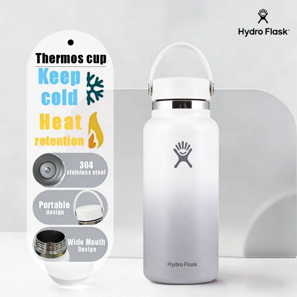 HYDRO FLASK - 20OZ 32OZ 40OZ แก้วน้ําสูญญากาศ แก้วเก็บความเย็นเเละร้อน แตนเลส 304 พร้อมหลอดดูด พกพาง