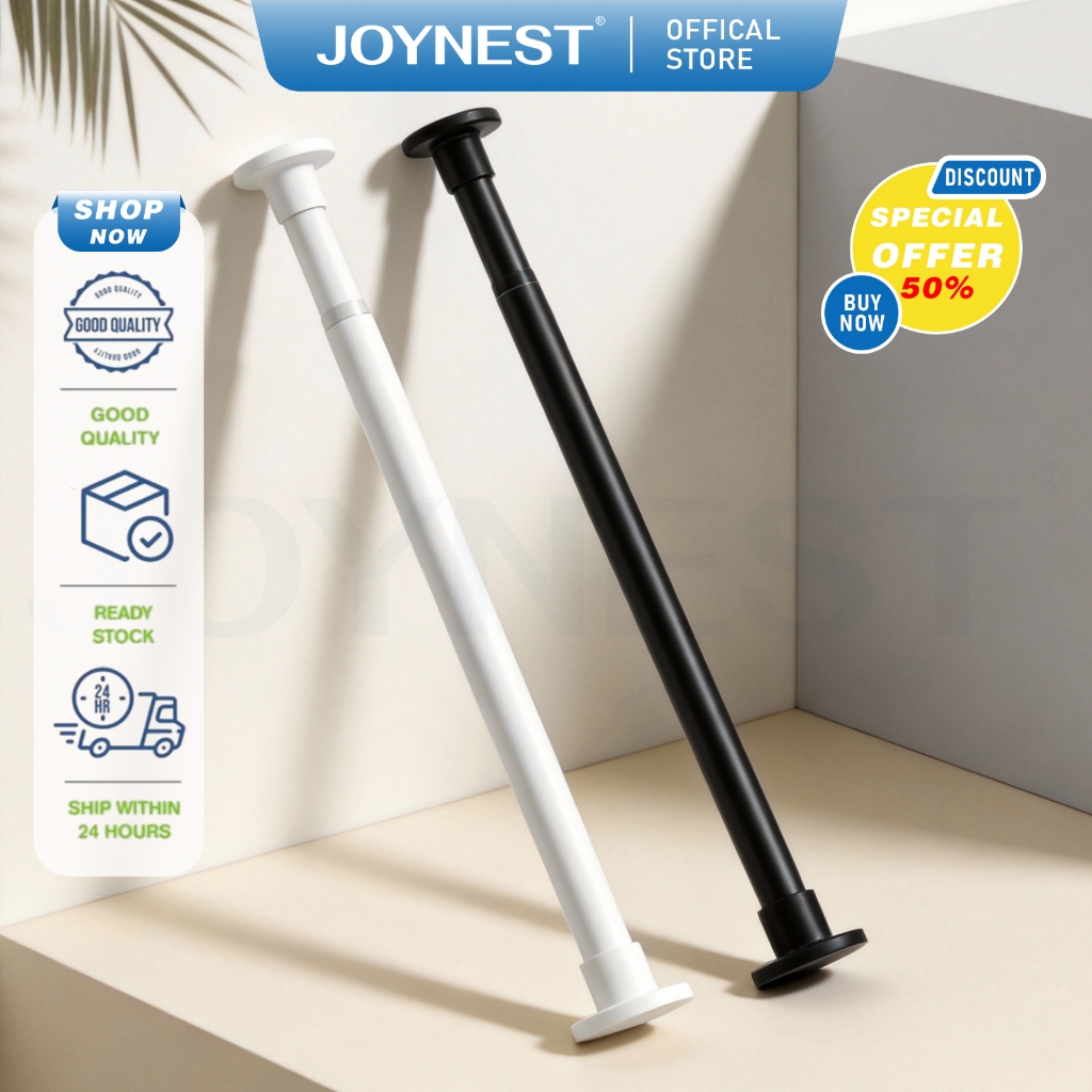 JOYNEST สแตนเลสราวม่านยืดหดได้ ราวตากผ้าสแตนเลส ปรับขนาดง่าย ไม่ต้องเจาะผนัง รับน้ำหนักได้ดี