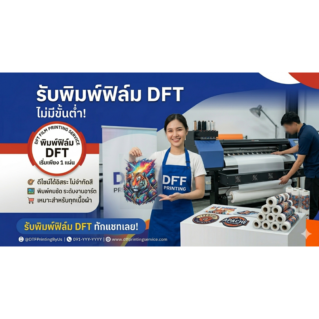 พิมพ์DFT/DTF ปริ้นท์DFT/DTF ฟิล์มลอกร้อน หน้ากว้าง 60x100cm พิมพ์แผ่นรีดติดเสื้อ ขนาดA3, A4 รีดลงเสื้อได้เลย