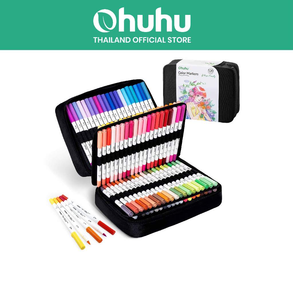 FOLIO ART : Ohuhu Water-Based Markers Paper-friendly No Peeling 120 Colors (Brush Fine Tips) 90697