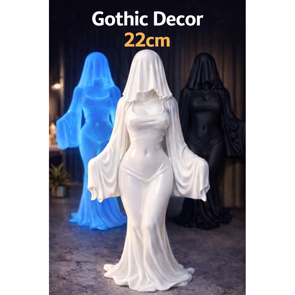 รูปปั้นผีคลุมผ้า 22cm | Sexy Gothic Ghost Lady Statue 3D Printed ของตกแต่งห้อง Dark Aesthetic (Glow in the Dark)