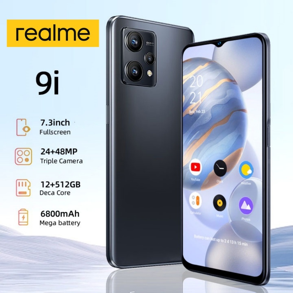 โทรศัพท์ real 9i 7.3 นิ้ว หน้าจอเต็ม รองรับ2ซิม แรม12GB รอม512GB Smartphone Android รองรับแอพธนาคาร 6800mAh โทรศัพท์ถูกๆ