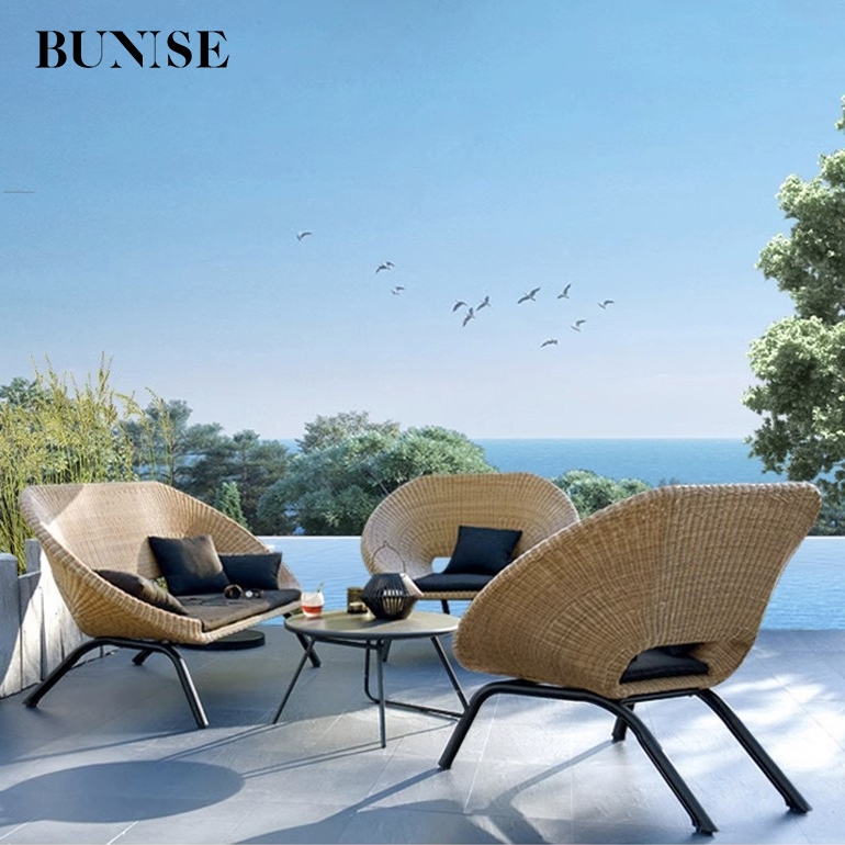 BUNISE P2413 3-Piece Outdoor Rattan Sofa Set Waterproof Furniture for Resort Balcony & Vacation Home