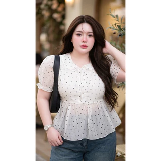 เสื้อพลัสไซส์ (ง58) Bella Puff อกใหญ่ใส่ได้ เสื้อสาวอวบ แขนพอง ผ้าชีฟอง ใส่สบาย ไม่รัด ลุคเกาหลี