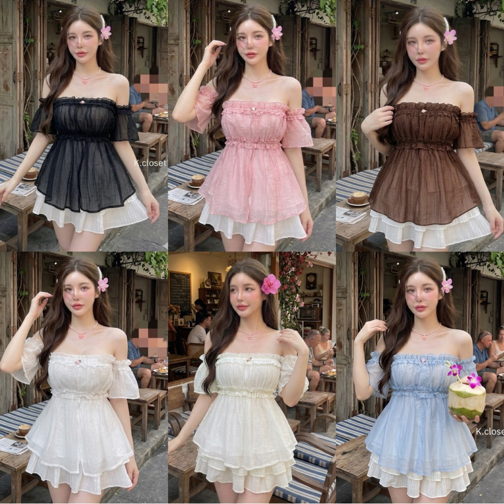 Sweetie Top(สาวอวบใส่ได้อกถึง 45)เสื้อปาดไหล่หวานละมุน ผ้า Rossy ❌ผ้าบาง❌เสื้อผ้าผู้หญิง