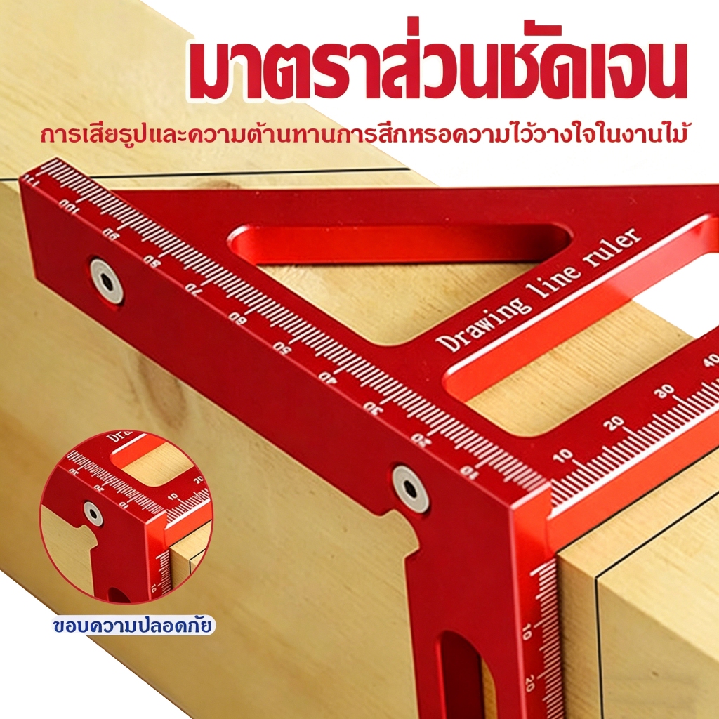 ไม้บรรทัด ไม้บรรทัดสามเหลี่ยมอลูมิเนียมอัลลอยด์ Precision 45°/90° มัลติฟังก์ชั่นวัด ใหม่ งานไม้สแควร์ไม้โปรแทรกเตอร์ 3D