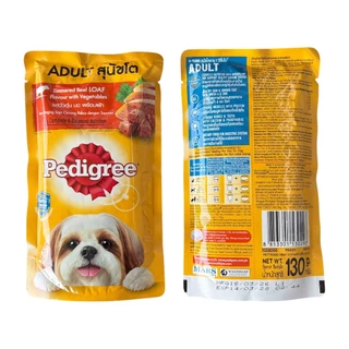 PEDIGREE ขนาดซองละ 130ก. เพดดิกรี อาหารหมาเปียกในน้ำเกรวี่ สุนัขโตและลูกสุนัข