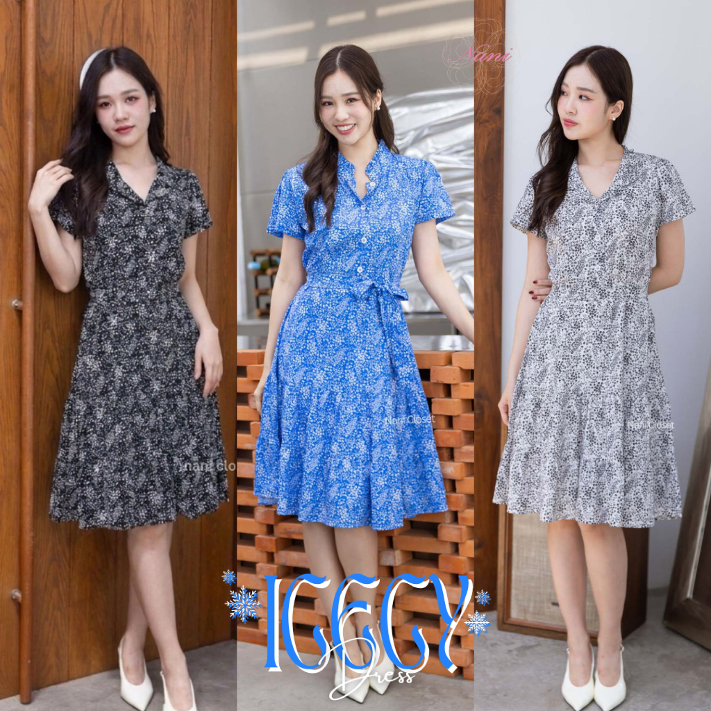 Icecy Dress​ เดรสทำงาน คอจีน ระบายที่คอสวยมาก ใส่แบบติดคอหรือพับได้หมด ซับในตัวกระโปรง