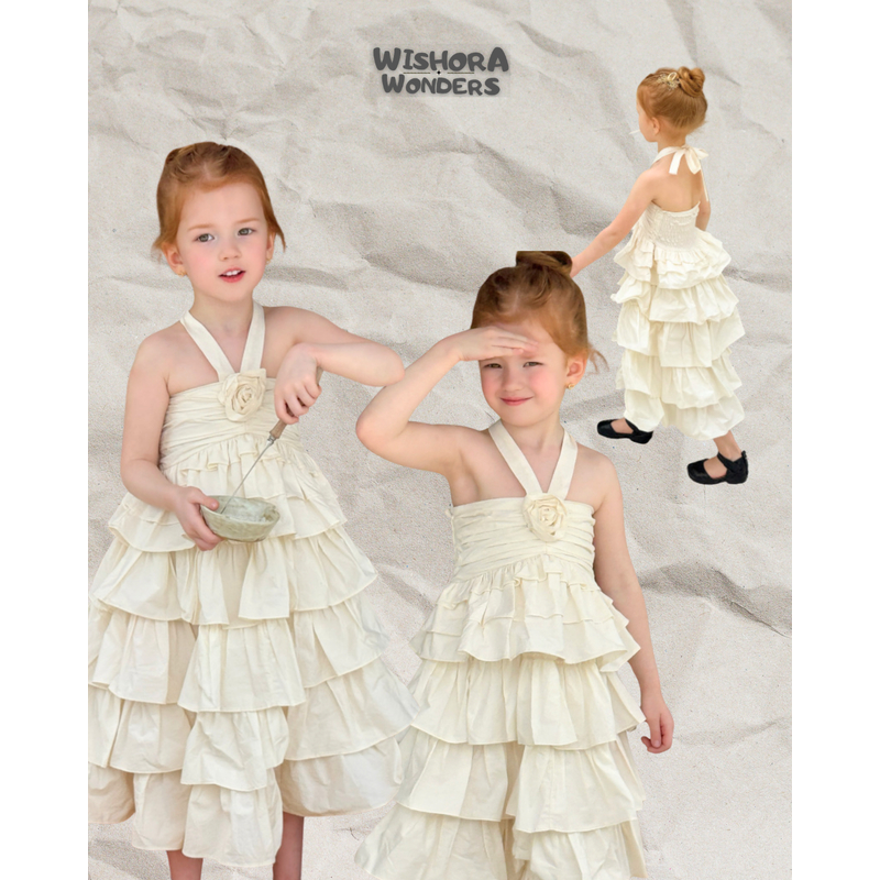 WISHORA WONDERS 26ss DLD260221 Rose Princess Dress เสื้อผ้าเด็กผู้หญิง ชุดเดรสเด็ก ระบายหลายชั้น สาย