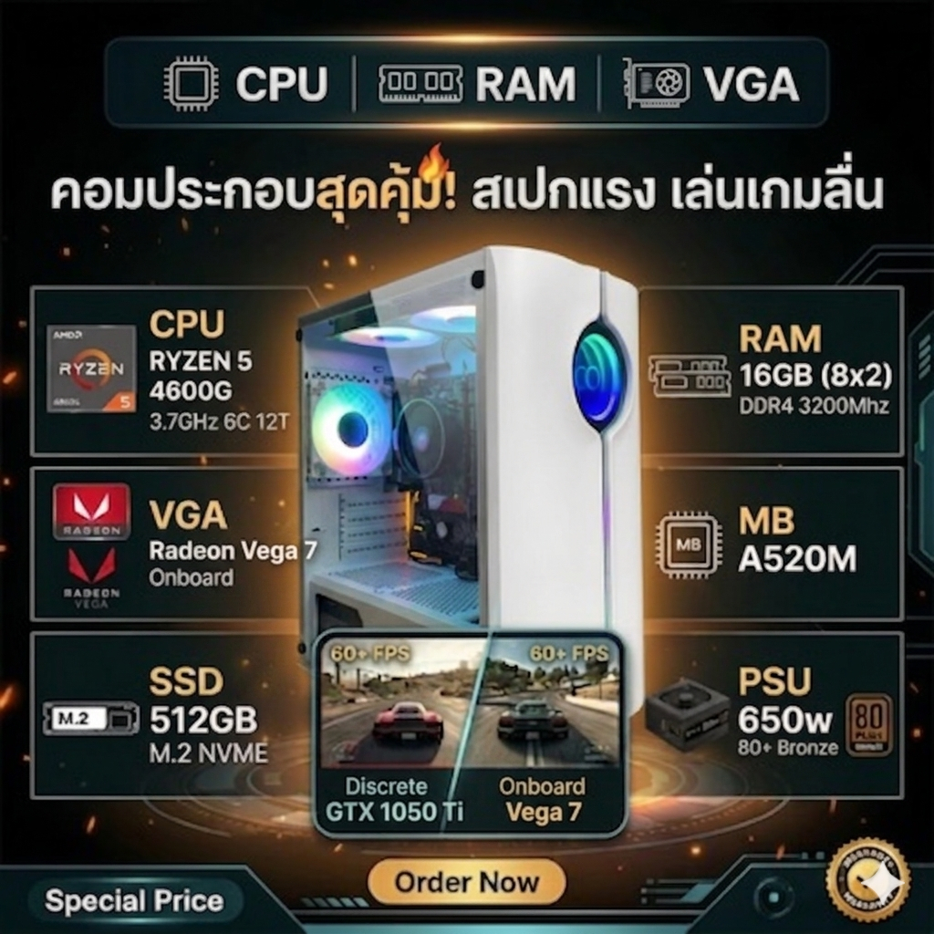 [Everything Comp.] คอมประกอบพร้อมใช้งาน Ryzen 5 4600G / เล่นเกม / ทำงาน / เคส RGB สวย