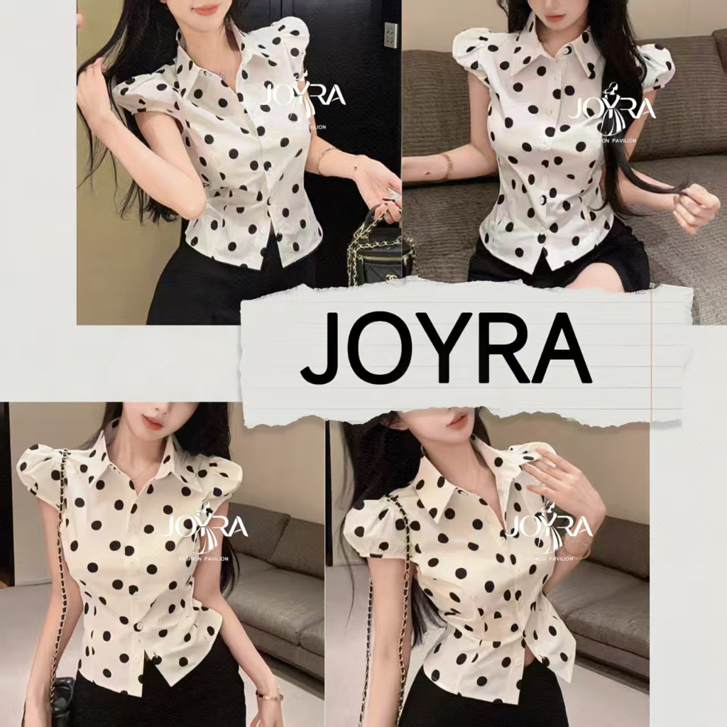 เสื้อลายจุดลุคคุณหนู เกาหลีหวานๆ มีสายผูกเอวด้านหลัง ทรงสวยดูแพง