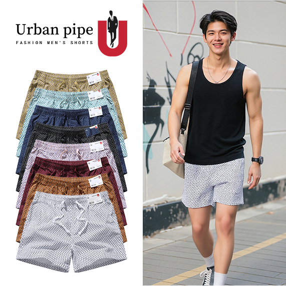 URBAN PIPE ผู้ชายกางเกงขาสั้น 28-34 เข่าสูงระบายอากาศนุ่มอบอุ่นแฟชั่นพิมพ์เอวยางยืด 100%ผ้าฝ้าย 226116