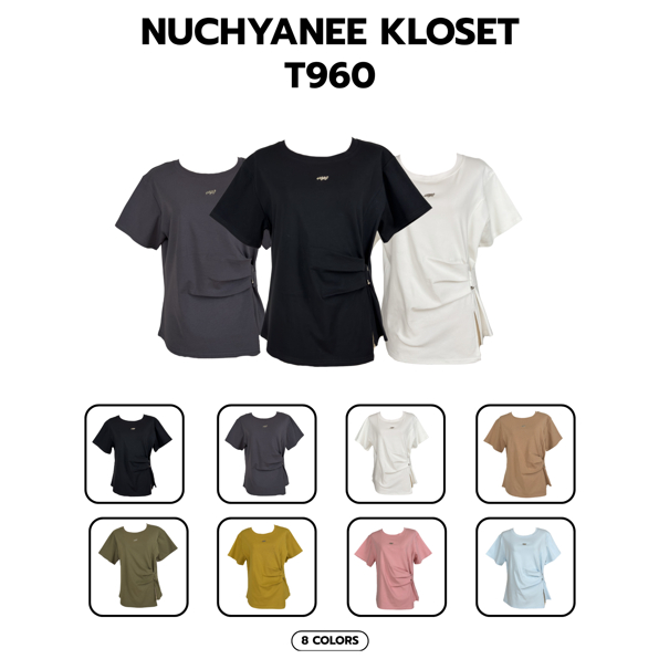 (T960)งานเสื้อคอตตอนรุ่นจับจีบเอวข้าง Nuchyanee