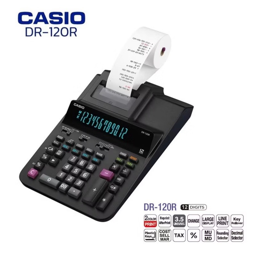 DR-120R เครื่องคิดเลขพิมพ์กระดาษ Casio ของแท้ ประกันศูนย์ 2 ปี เครื่องคิดเลขปริ้นกระดาษ คาสิโอ ตั้งโ