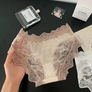 Umiyaa🔥กางเกงในลูกไม้ผ้าซาติน สายโบว์ตกแต่ง ท้องหลังตาข่าย ไม่คาดสะโพก ไร้รอยต่อ ไม่ติดก้น เซ็กซี่ ใส่สบาย