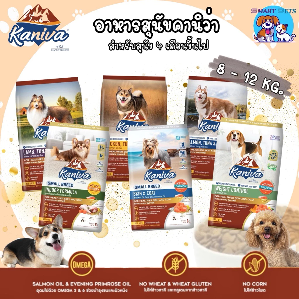 Kaniva คานิว่า อาหารสุนัข ขนาด 8-12 กิโลกรัม เสริมสร้างกล้ามเนื้อ สำหรับสุนัข 4 เดือนขึ้นไป