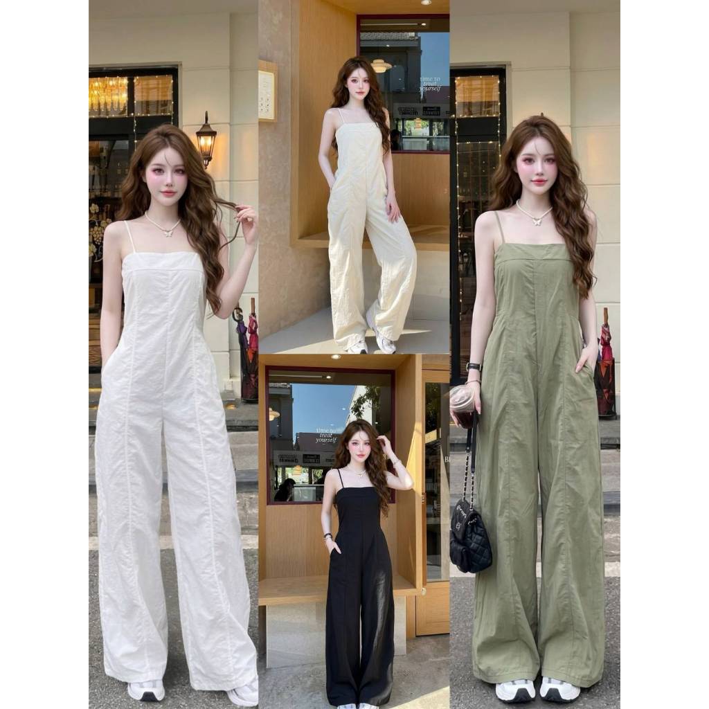 【SHEENY】 SN 13924 จั้มผ้านำเข้าสใตลเกาหลี เป้นผ้าร่มเหมือนกางเกงคารโก้ ผ้าดี ใส่สบายเว่อ ไม่ต้องรีด