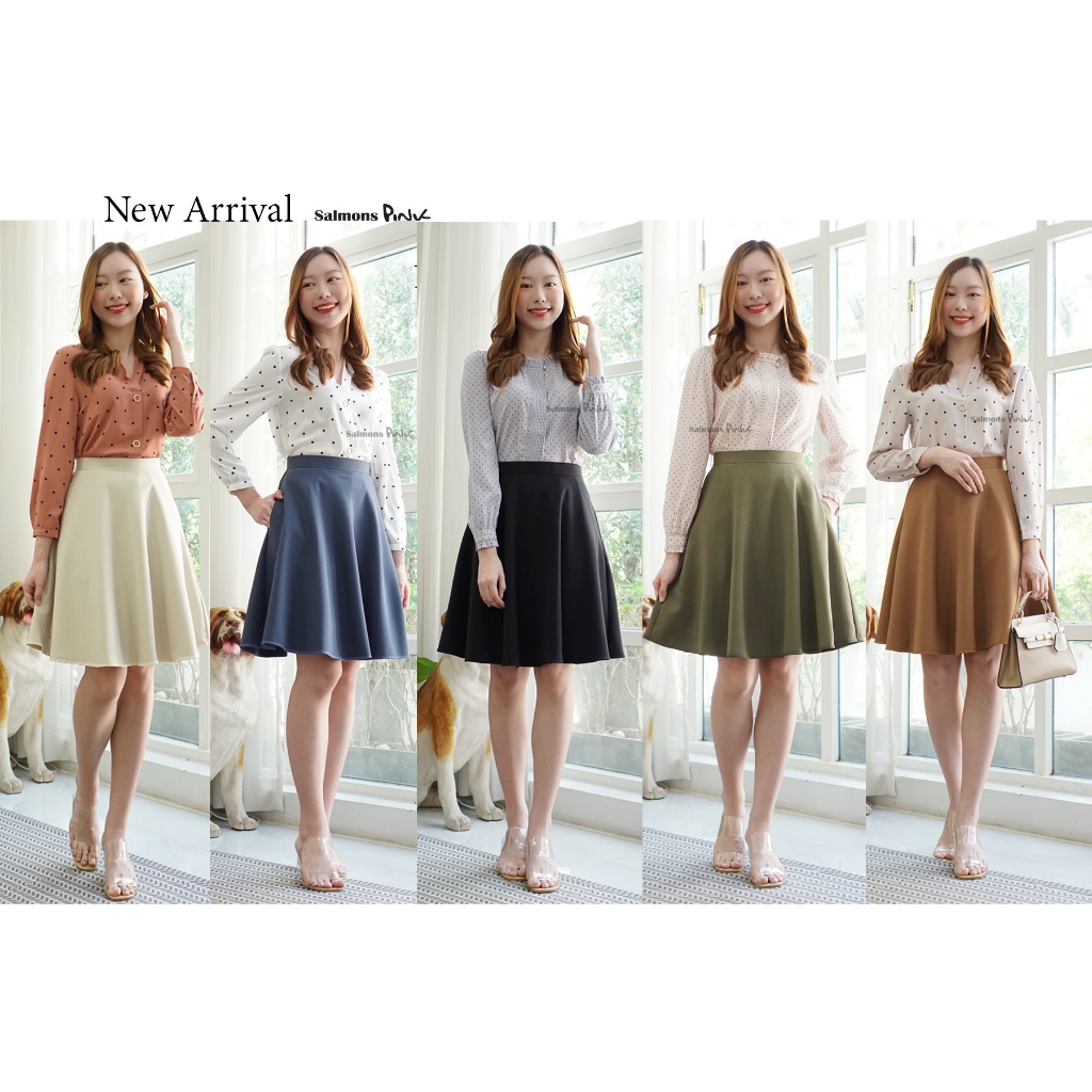 ฺBerlin Skirt *กระโปรงคุณภาพดี S/M/L/XL ซิปหลัง ทรงย้วย ยาว20.5 กระโปรงทำงาน salmonspink