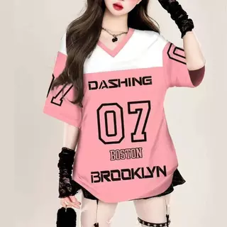 เสื้อบาสเกตบอลผู้หญิง oversize เสื้อผ้าสาวอวบไซส์ใหญ่ ทรงหลวมสไตล์เกาหลี เสื้อยืดกีฬาแฟชั่นมาใหม่ สกรีนเเบบวินเเทจฮิปฮอป