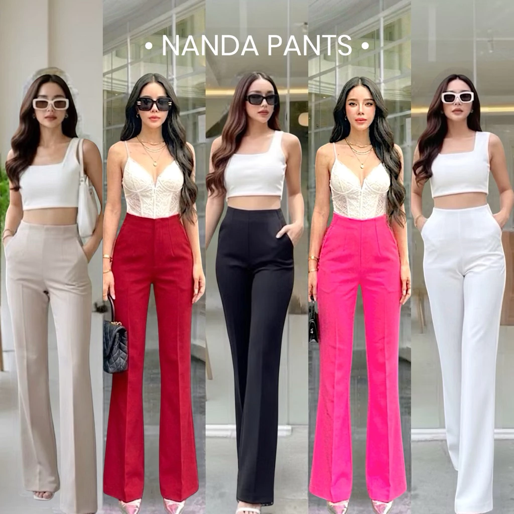 [พร้อมส่ง] Nanda pants กางเกงขายาวปลายขาม้าซิปข้าง ผ้าโรเชฟทรงสวย ไม่ต้องรีด by Lamoon apparel